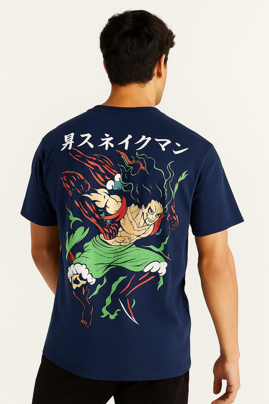 Anime Back Graphic T-shirt with Japanese Letters